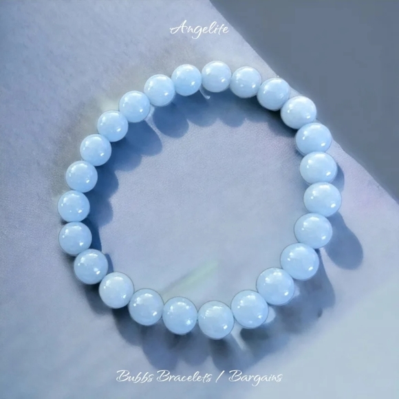 Angelite Bracelet - Rare Quality Stone - 8mm Unisex Natural Stones - Picture 1 of 3